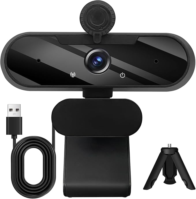 usb hd 1080p video webcam and wide angle camera with built in microphone and rotatable tripod,for laptop computer or desktop pc,great for live streaming.calls.video conferencing(black)