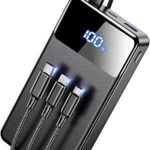 portable charger power bank，60,000mah battery pack, 22.5w power bank fast charging with usb cable, phone charger for iphone 17/16/15/14/13 all series/samsung/android, camping essentials, black