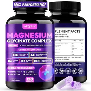 magnesium glycinate complex 1150mg gentle on stomach high absorption magnesium capsules with citrate, silica, ashwagandha & vitamin b6 for zzz, stress relief, muscle support for adults, women & men