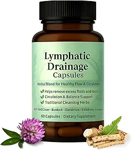 herbal lymphatic drainage capsules – plant based supplement with red clover, burdock & prickly ash for daily wellness support – 60 capsules (1 month supply)